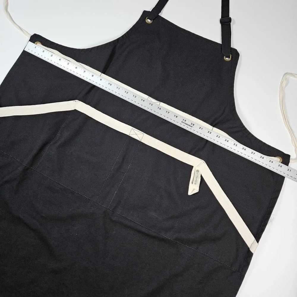 Le Creuset Chef's Apron Black Canvas Adult Cooking Kitchen Excellent Condition